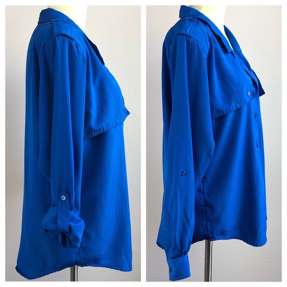 Vintage DVF Cobalt Blue Button Down Blouse Size 10 - Picture 3 of 8